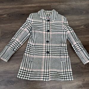 Marvin Richards Black, Pink and White Houndstooth Pea Coat.